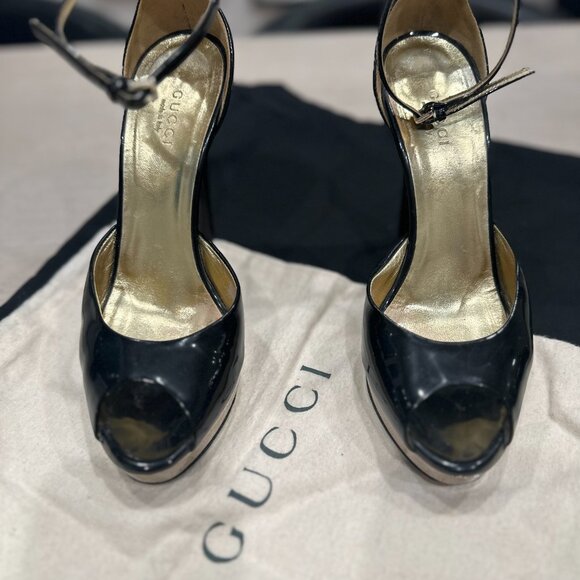 Gucci Black Patent Leather Gold Platform Pumps EU IT 36 / US 6 - Picture 3 of 7